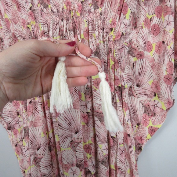 Anthropologie Rujuta Sheth Pink Floral V Neck Kaftan Maxi Dress O/S Beach Cover - Picture 6 of 14